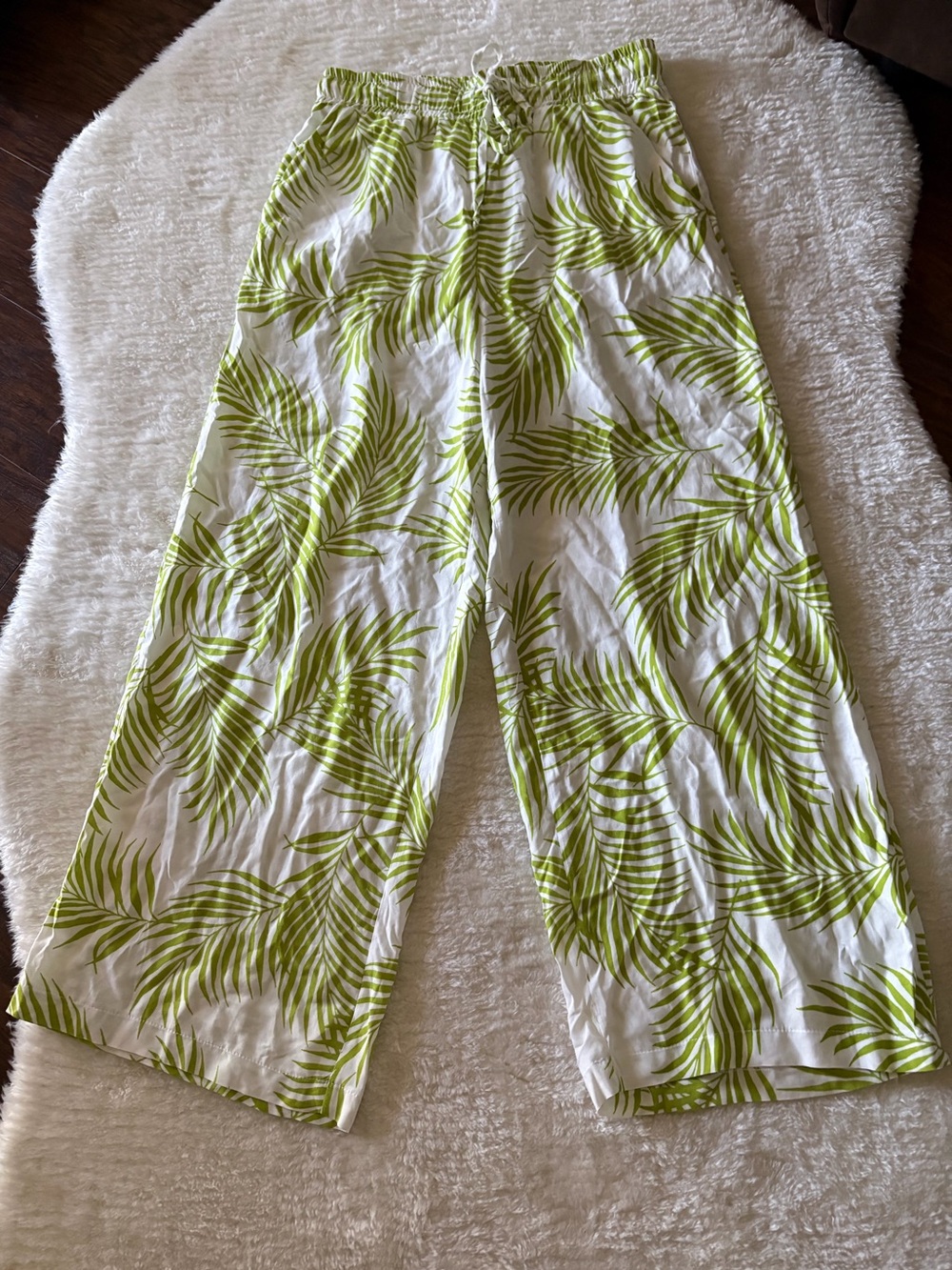 Shasa Tropical Palm Leaf Print Wide Leg Pants